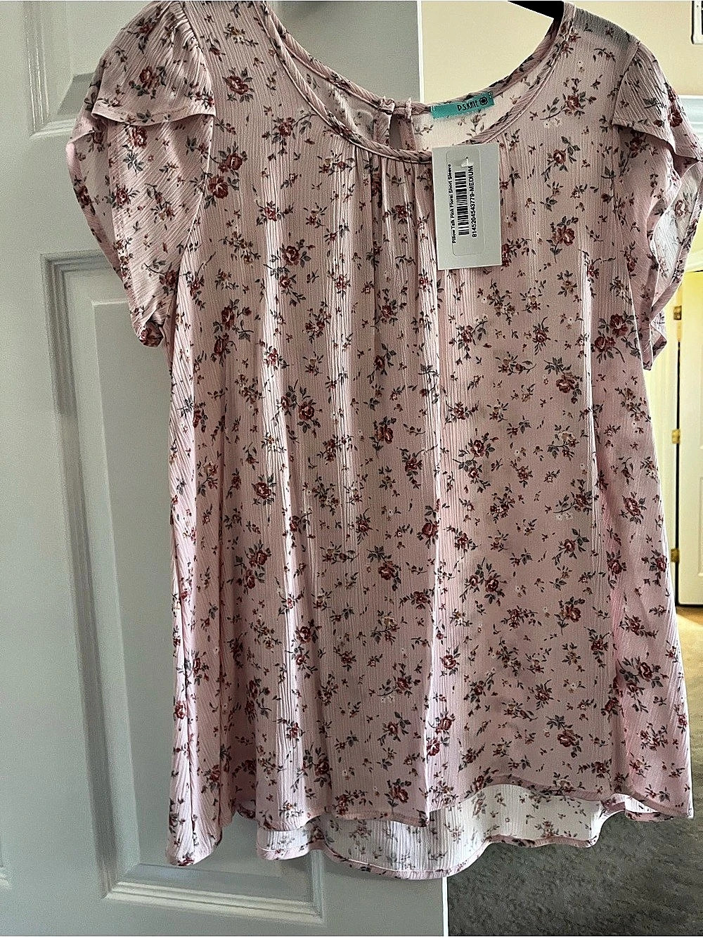 P.S. Kate Pink Floral Short Sleeve Blouse